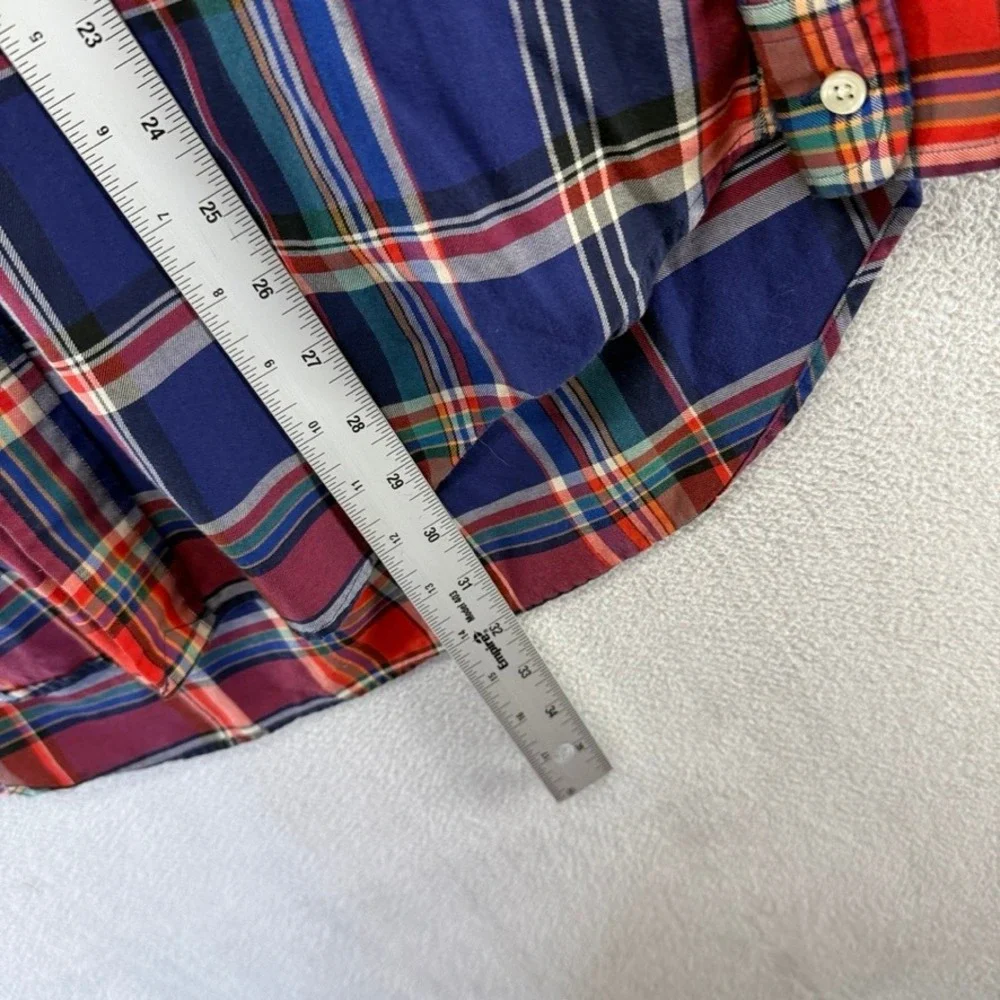 Vintage Ralph Lauren Shirt Mens Medium Blue Blake Plaid Lightweight Oxford 90s